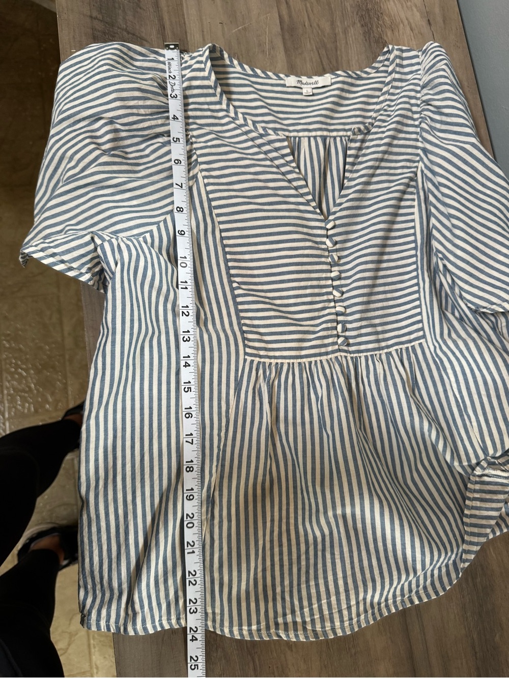 Madewell White and Black Vertical-Stripe V-Neck Peplum Blouse - Picture 6 of 7